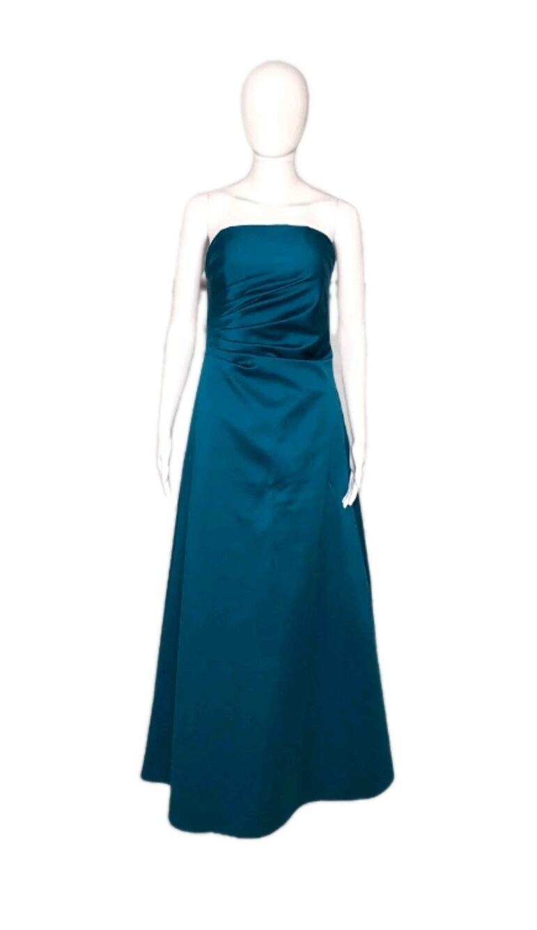 Cache Formal Dress Teal Blue Strapless Full Length Gown Layered Waist Size 6
